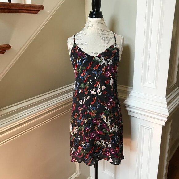 Alice + Olivia Mini Slip Dress Womens 4 Black Red Blue Floral Print Sleeveless - Picture 2 of 10